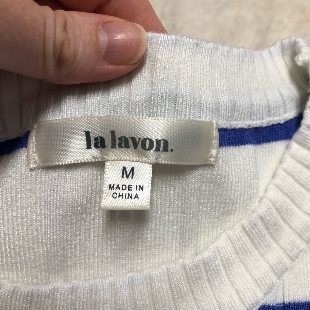 Lalavon Blue and White Sweater Maxi Dress 100% Cotton Size Medium Stripe Summer - Picture 3 of 8